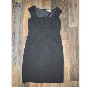 Calvin Klein Womens Size 12 Black Sleeveless Square Neck Sheath Dress